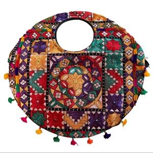 Embroidered Circular Hobo Bag